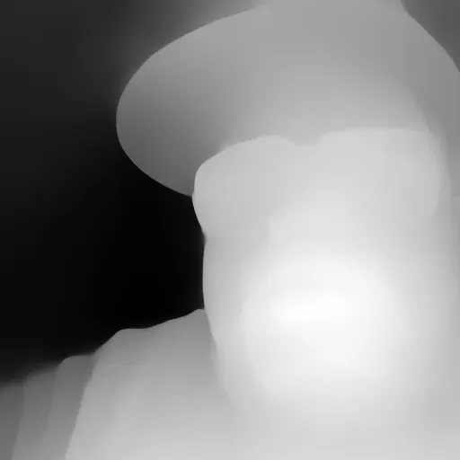 Depth map. a black and white photo of a gangster wearing sunglasses and a hat
