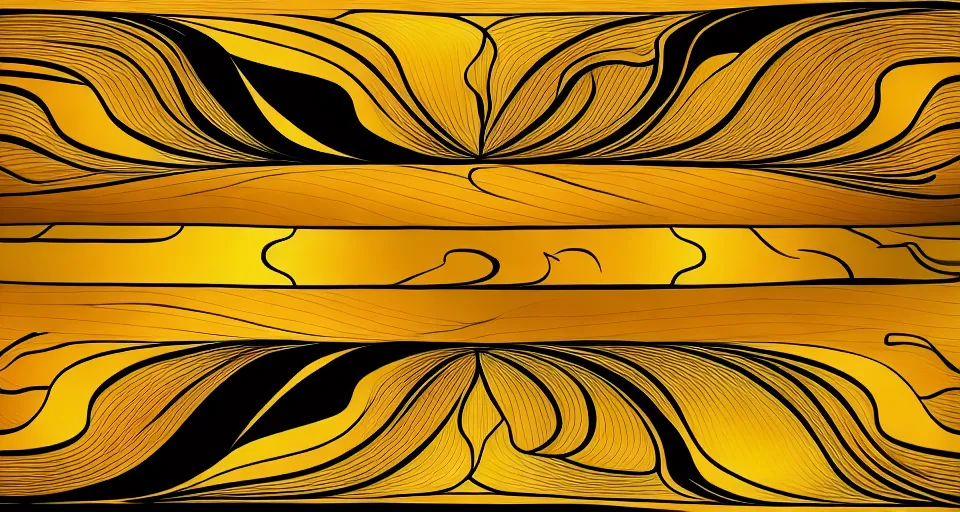 a black and gold abstract background with wavy lines and a sunset sky