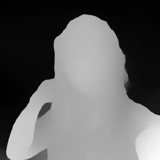 Depth map. a woman wearing glasses posing for a picture with a beautiful sunset in the background