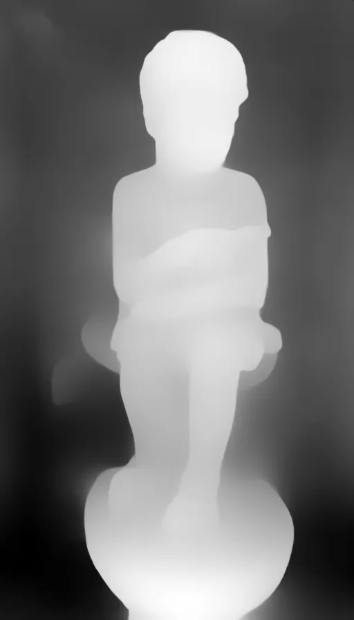 Depth map. a young boy sitting on a toilet holding a cell phone in the style of Paul Cézanne