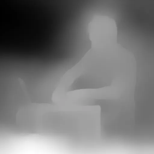 Depth map. a man that is sitting at a keyboard in front of an amazing space sky