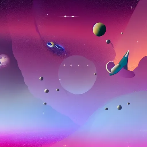 a purple space scene with planets and stars and many more stars added
