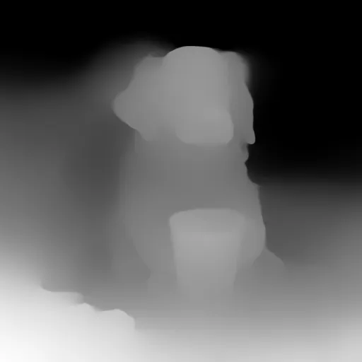 Depth map. a golden retriever puppy drinking a latte with heart-shaped art and a hat, in a watercolor style