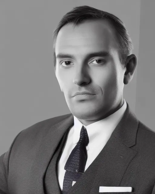 a man in a suit and tie posing for a picture with a white background