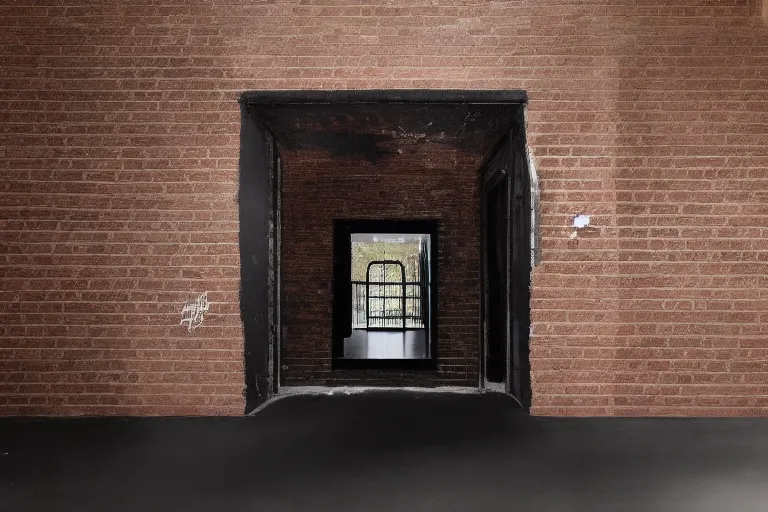 a black brick nether portal in a house with graffiti on the walls like a Rorschach test