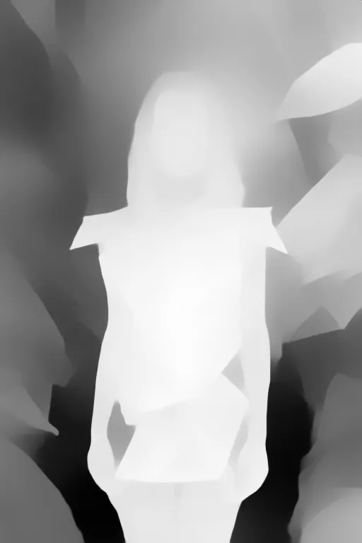 Depth map. an anime-style portrait of a girl wearing an origami dress in the jungle with a cuter face