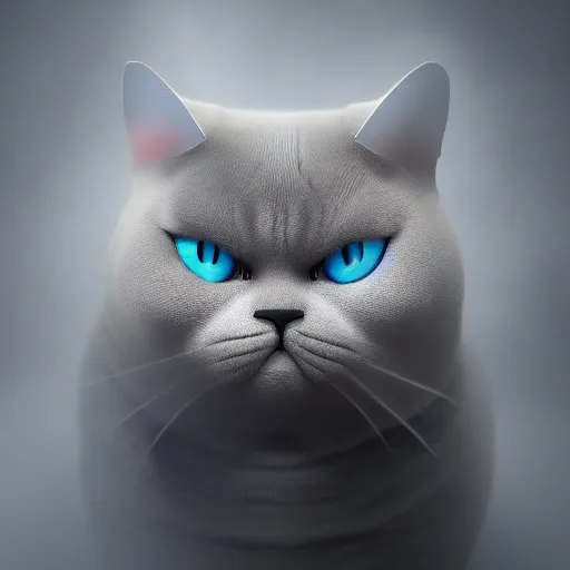 A very scary British Shorthair villain in a mystical world with blood, octane render, 4k