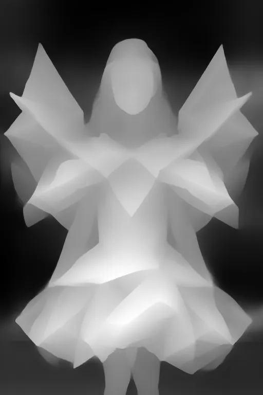 Depth map. an angel girl wearing an origami white dress with increased contrast, octane render, 4k.
