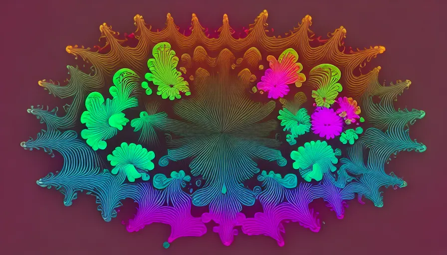 a large fractal pattern with neon colors on a black background