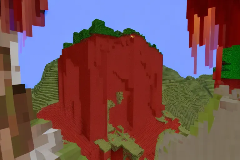 a nether portal on a mountainous cliff with Minecraft goats