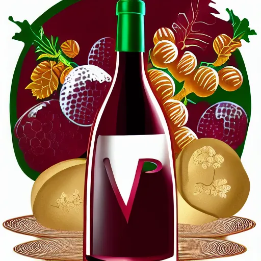 a modern icon of a wine bottle with a grapevine on it, with the name 'Vineyard' in a clean sans-serif font below it and a grape cluster on the label