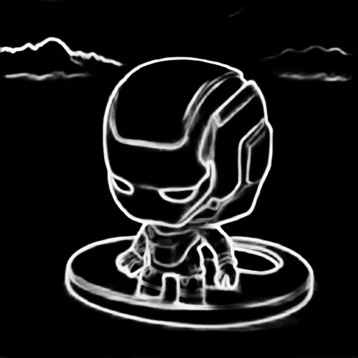 Soft edges. a top-down view of a 3D model of a chibi Iron Man figurine, with the top of his scalp visible