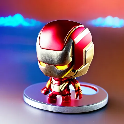 a top-down view of a 3D model of a chibi Iron Man figurine, with the top of his scalp visible