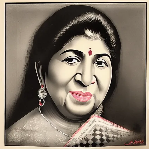 a vintage portrait of Lata Mangeshkar