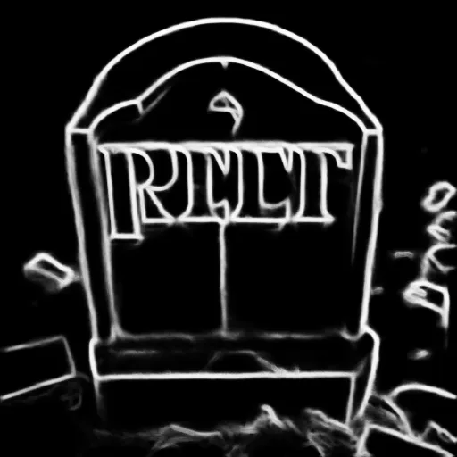 Soft edges. a headstone with the letters RIP in the middle, with the letters more clear