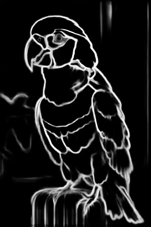 Soft edges. a colorful parrot sitting on top of a wooden stand with more vibrant colors