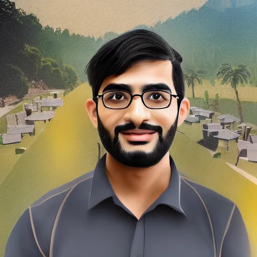 a realistic digital portrait of Shishir Patil, a young EECS grad student from Bangalore studying at UC Berkeley with shorter hair, less beard, and no glasses