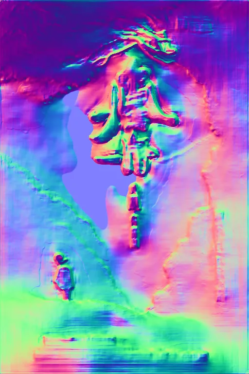 Surface normals. 一棵透明感、科技感的大树，树下站着一个初中生，仰望天空