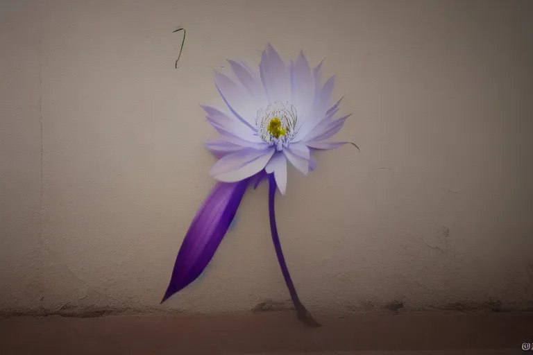 una flor a la izquierda de la imagen, en una pared marrón