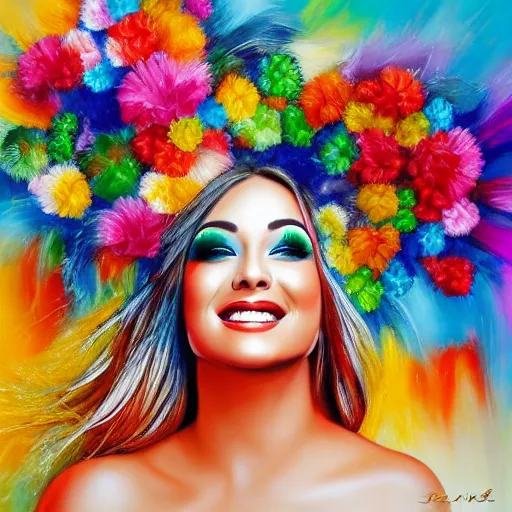 a colorful painting of a woman filled with joy and full of life