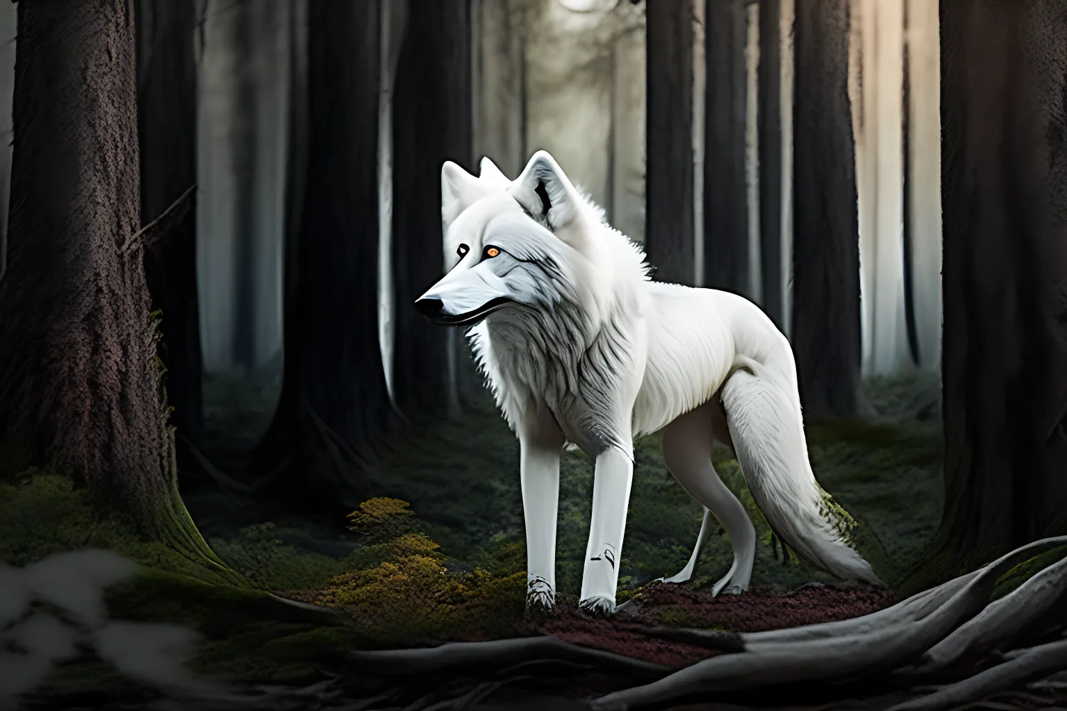 un lobo blanco en el bosque