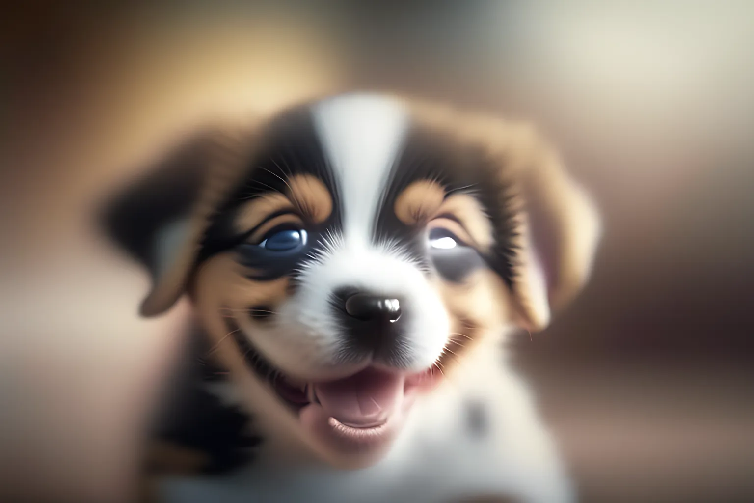 a puppy winking at a photo, with a blurred background, 4k