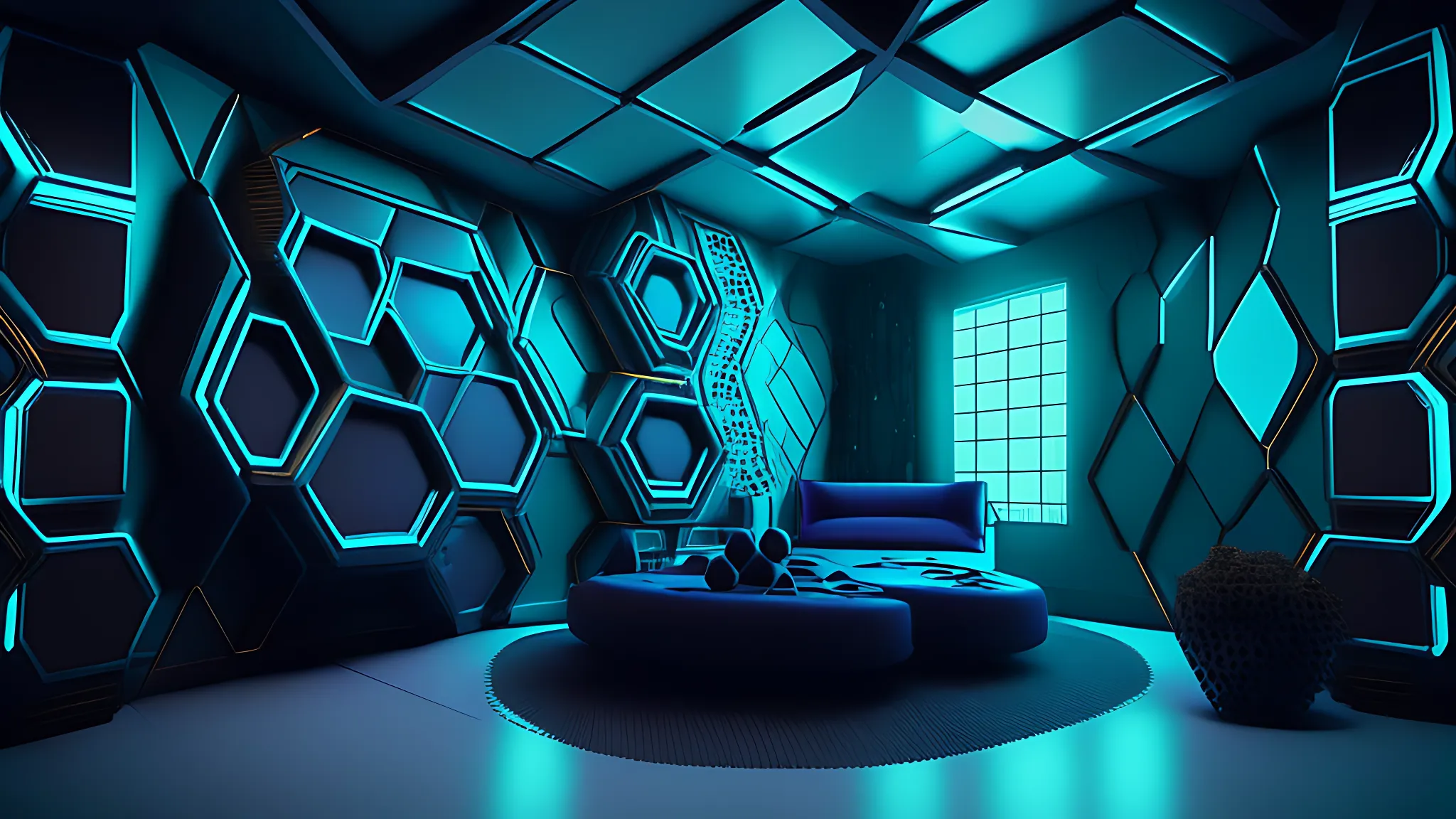 hexacore quantumpunk techwave interior design