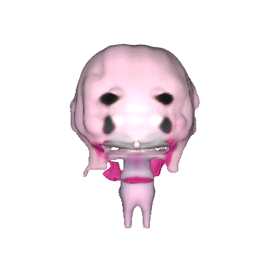 a 3D mesh of a cute anime chibi girl with pink hair, big eyes, and a cheerful expression