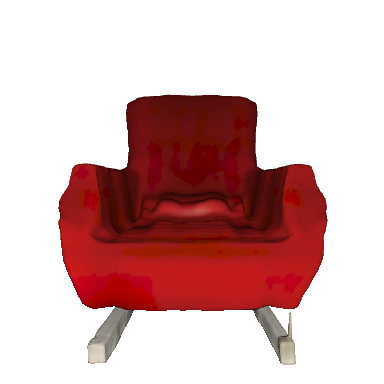 A traditional wingback fabric recliner chair that is mostly red with white fabric accents