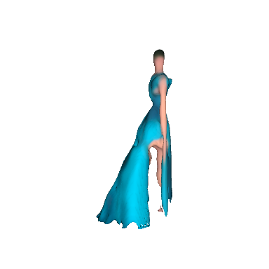 a woman in a blue dress with a slit