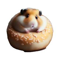 a photo of a hamster sitting on a donut in a studio with soft lighting