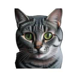 a close up portrait of a gray striped cat with green eyes