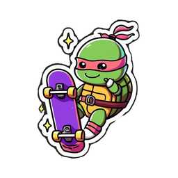 a sticker of a turtle holding a skateboard