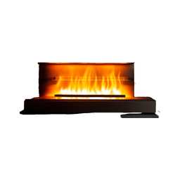 photo of a modern minimalist fireplace with flickering orange and yellow flames