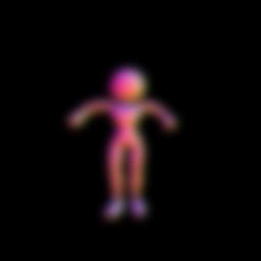 A 3D mesh of a cartoon doll logo. The doll has a round head with eyes, nose and smile, a cylindrical torso, stubby arms and legs. It is smiling cheerfully with its arms outstretched.