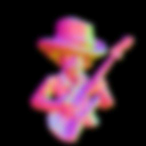 Jimmy Hendrix playing an electric guitar while wearing a pimp hat, a 3D model