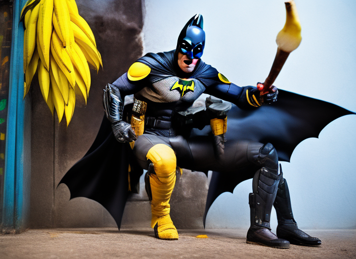 Batman wielding a banana. Batman wielding a banana. HQ, candid street portrait