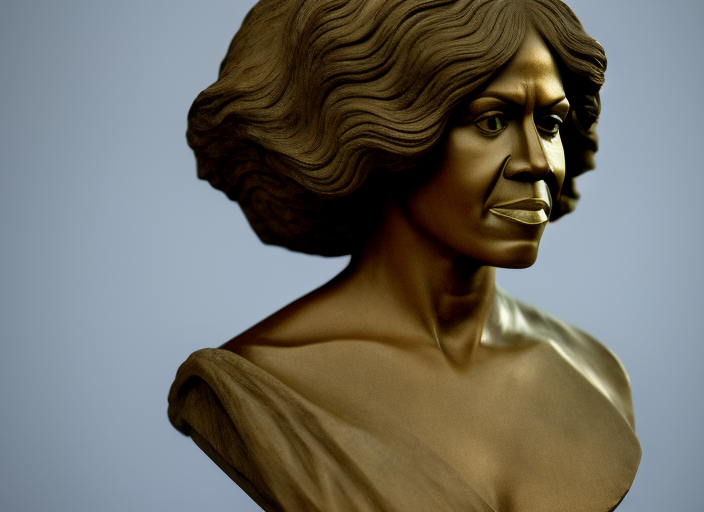 beautiful lifelike award winning marble stone carving bust of michelle obama trending on art station museum quality cinematic atmospheric