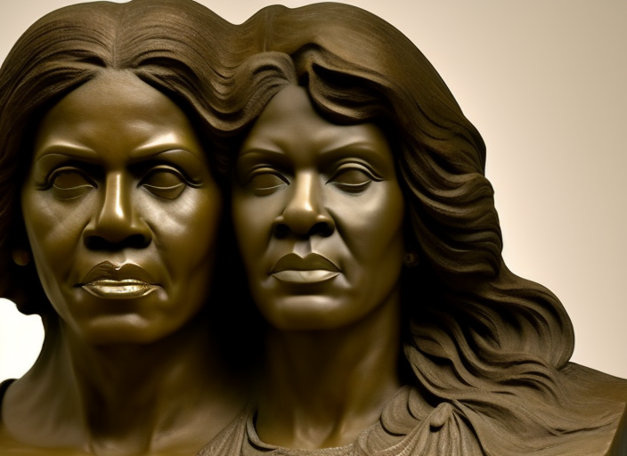 beautiful lifelike award winning marble stone carving bust of michelle obama trending on art station museum quality cinematic atmospheric