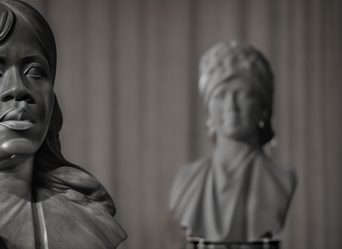 beautiful lifelike award winning marble stone carving bust of michelle obama trending on art station museum quality cinematic atmospheric