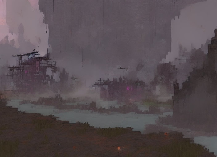 image of porch collapse, a grey mist with cold vapour, known to house a specialized form of fungal microorganism, The area of transition between the world and the pale, Disco Elysium artstyle