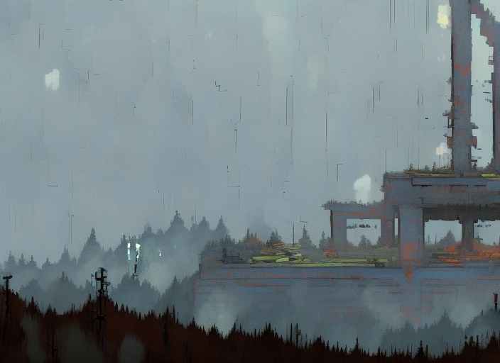 image of porch collapse, a grey mist with cold vapour, known to house a specialized form of fungal microorganism, The area of transition between the world and the pale, Disco Elysium artstyle  game