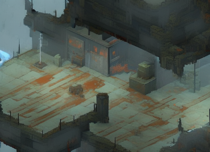 image of porch collapse, a grey mist with cold vapour, known to house a specialized form of fungal microorganism, The area of transition between the world and the pale in Disco Elysium