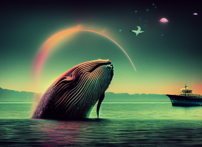 the whale at the end of time. Astrofuturism, synthwave, mystical