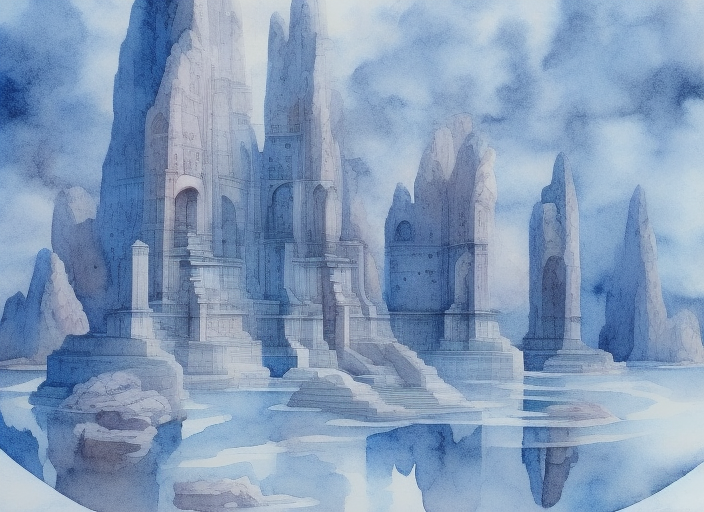 A beautiful watercolor painting of Atlantis, intricately detailed