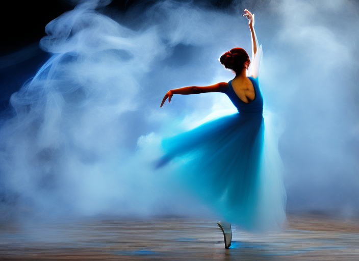 a dancing ballerina in whirling blue smoke