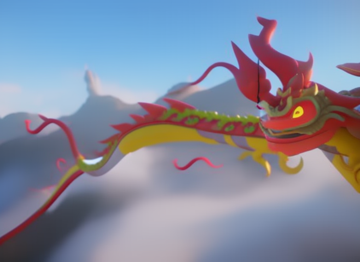 A chinese dragon of energy flying over the clouds, chinese mountain temple, octane render, unreal 5