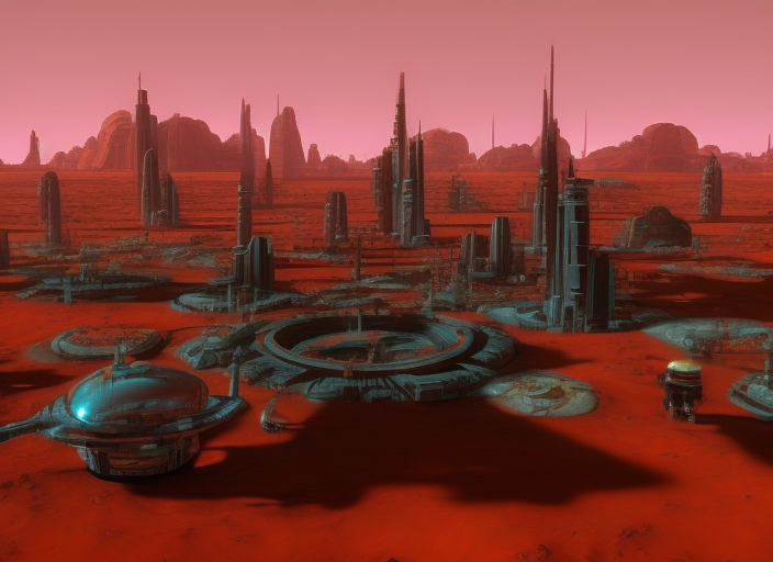 a futuristic city on a red planet