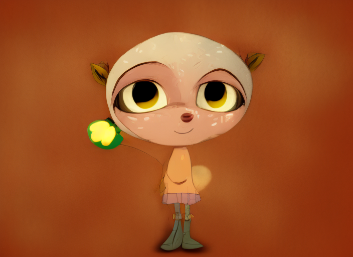 a cartoon female character. cute with large doe eyes