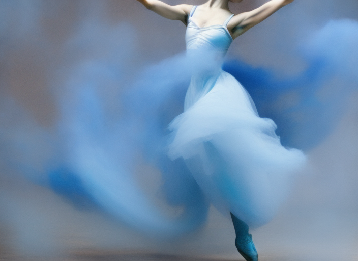 a dancing ballerina in whirling blue smoke